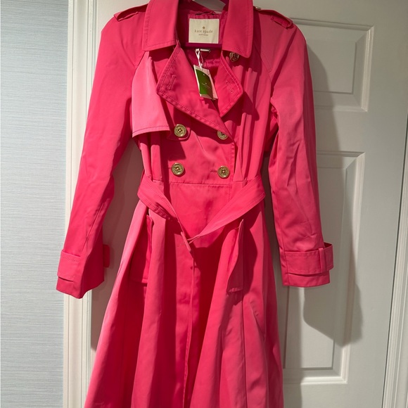 NWT Kate Spade Vibrant Pink Trench Coat - Picture 3 of 5
